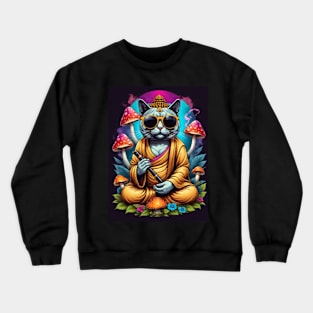 Psychedelic Techno Cat - Catsondrugs.com - cat, kitten, kitty, cats, cute, animal, pet, funny, black cat, pets, meme, pack, animals, kittens, feline Crewneck Sweatshirt